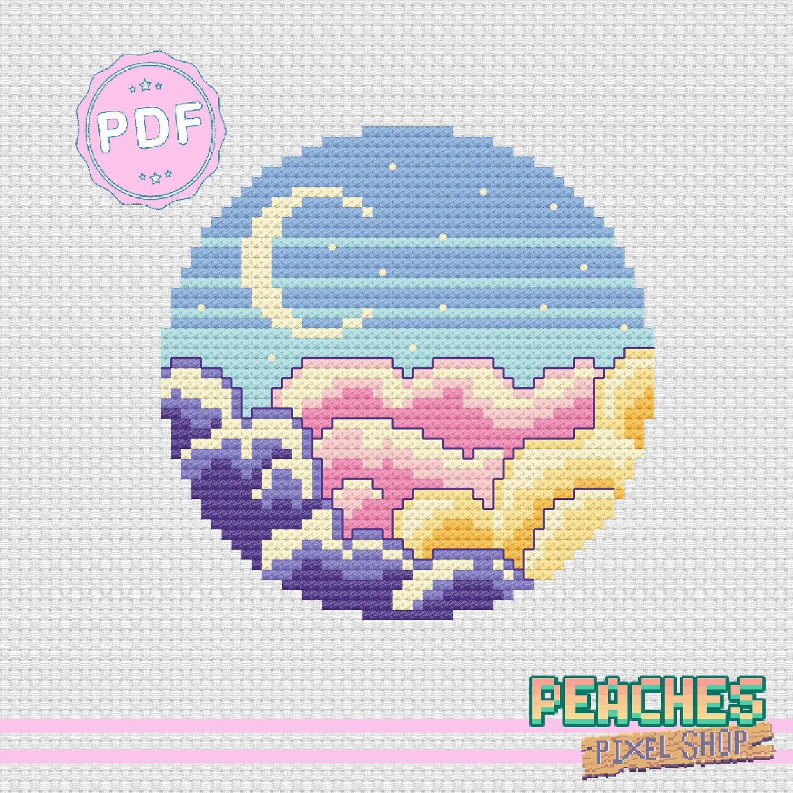 Moon Clouds PDF Cross Stitch Pattern Night Sky Pixel Art - Etsy