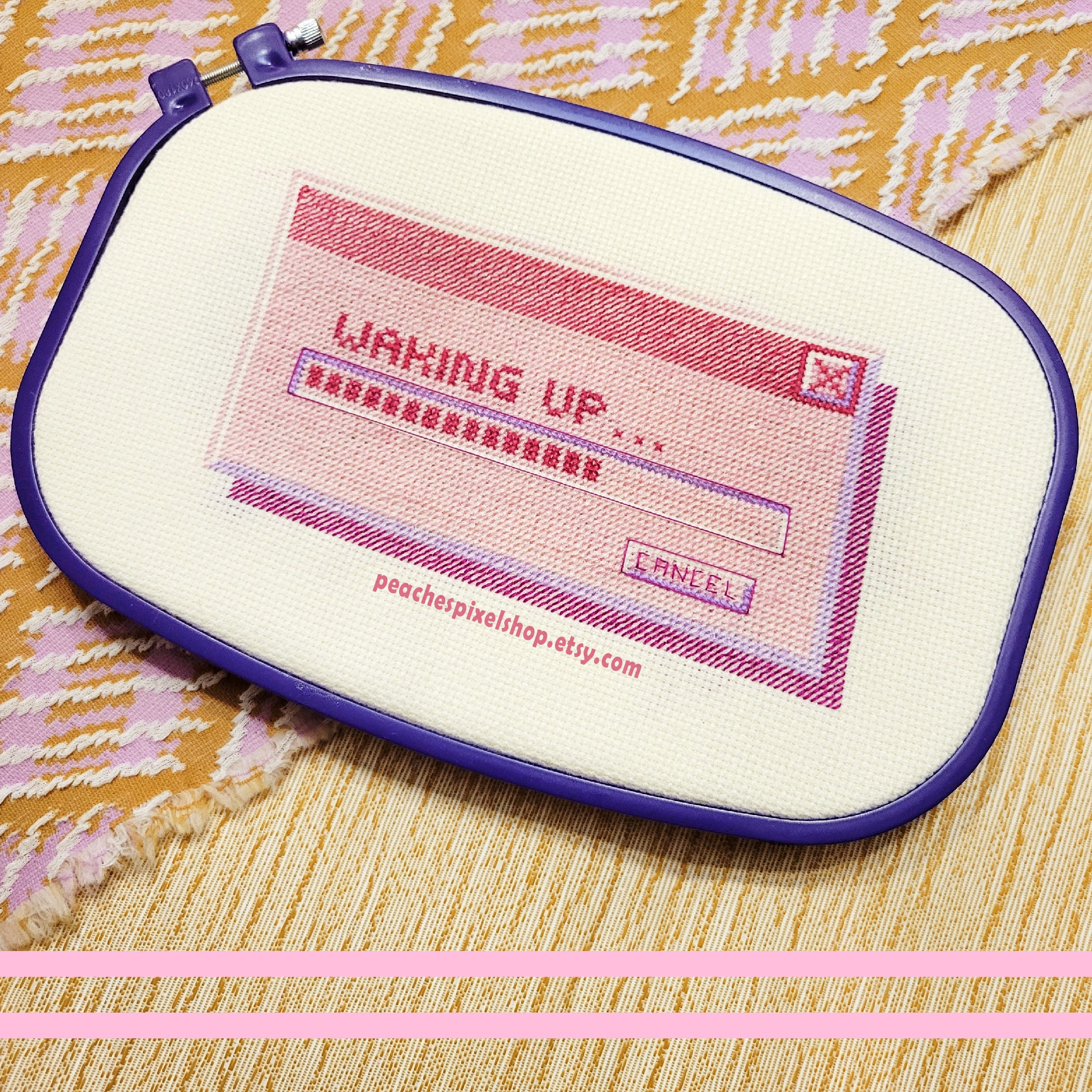 Computer waking up cross stitch digital pattern pc loading bar xstitch
