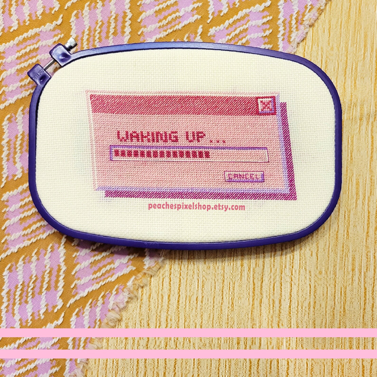 Computer waking up cross stitch digital pattern pc loading bar xstitch