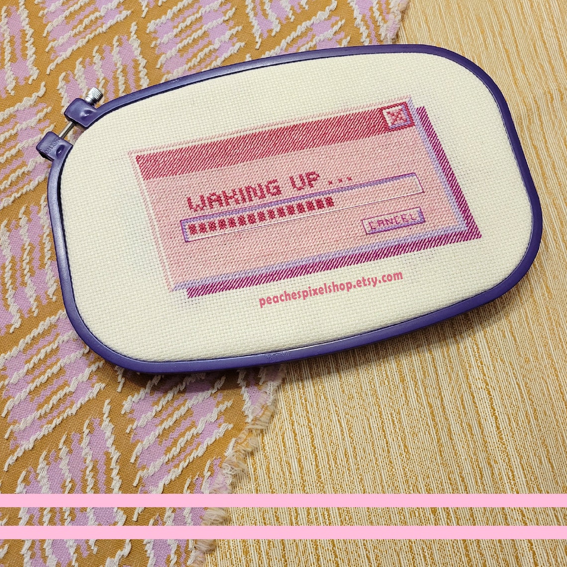 Computer waking up cross stitch digital pattern pc loading bar xstitch