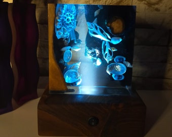 Sea Shell Epoxy Resin Night Light • Epoxy Resin Wood Night Lamp • Large Epoxy Resin Wood • Home Gifts