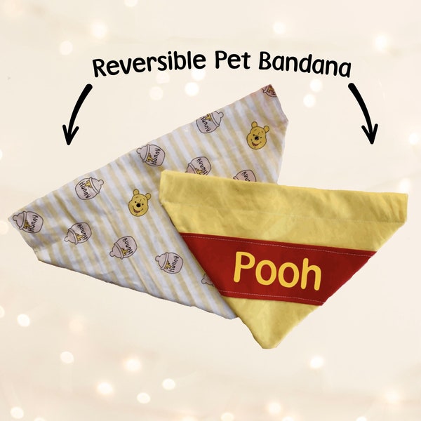 Custom Winnie the Pooh Reversible Dog Bandana Over the Collar Pet Accessory