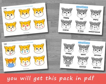 Emotions Activity for Kids puppy Version   Homeschool Pre-K Learning Matching Game Printable Toddler Feeling Chart Quiet Book Page ,SEN