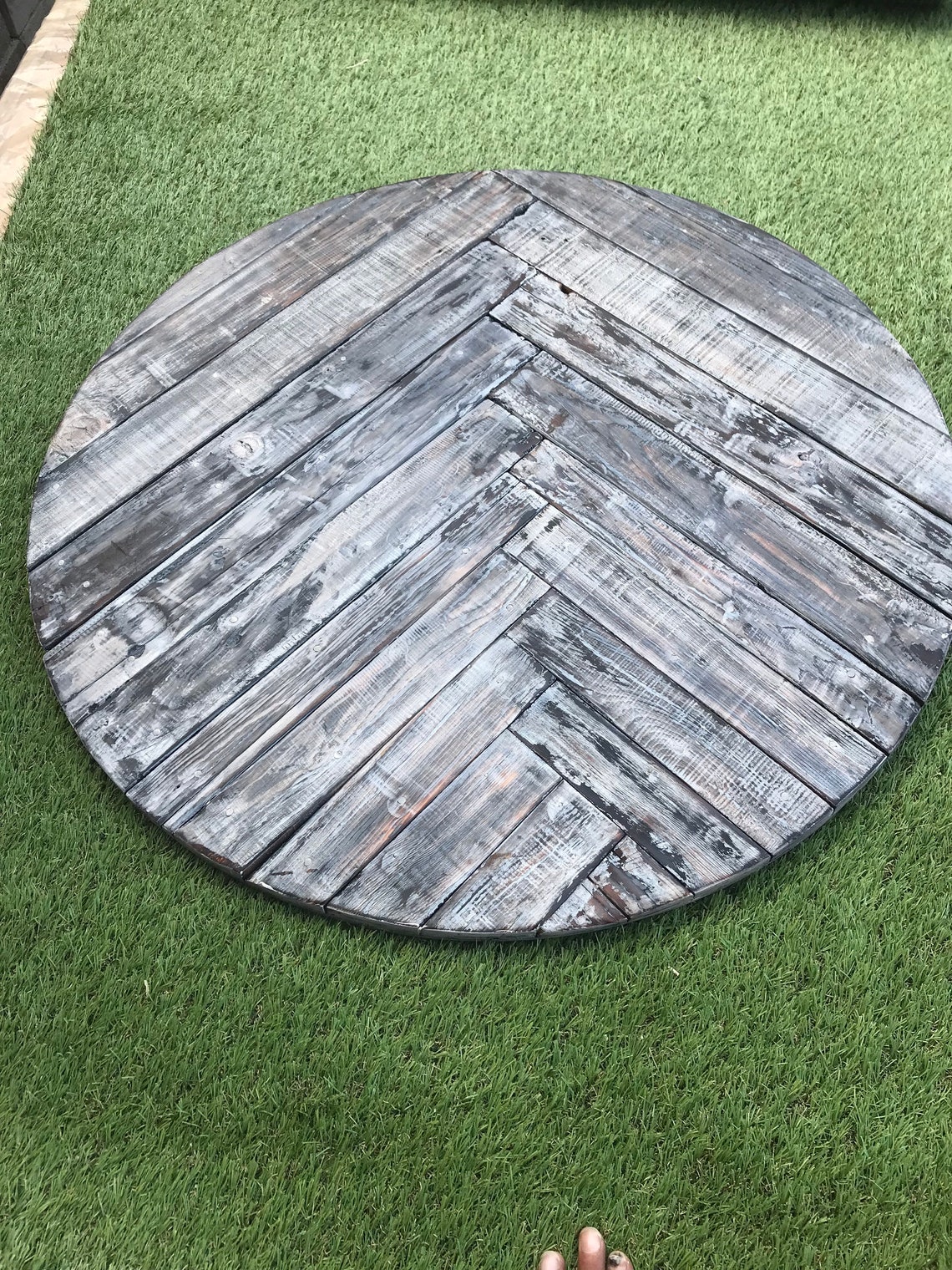 Reclaimed wood Handmade Herringbone garden Round table top Etsy