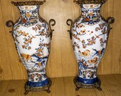 Pair Of 17 18th Century Japanese Imari Designed Castilian Enamel Vases