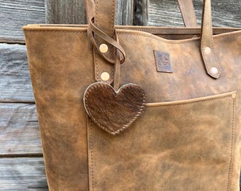 Handmade Leather Heart Bag Charm