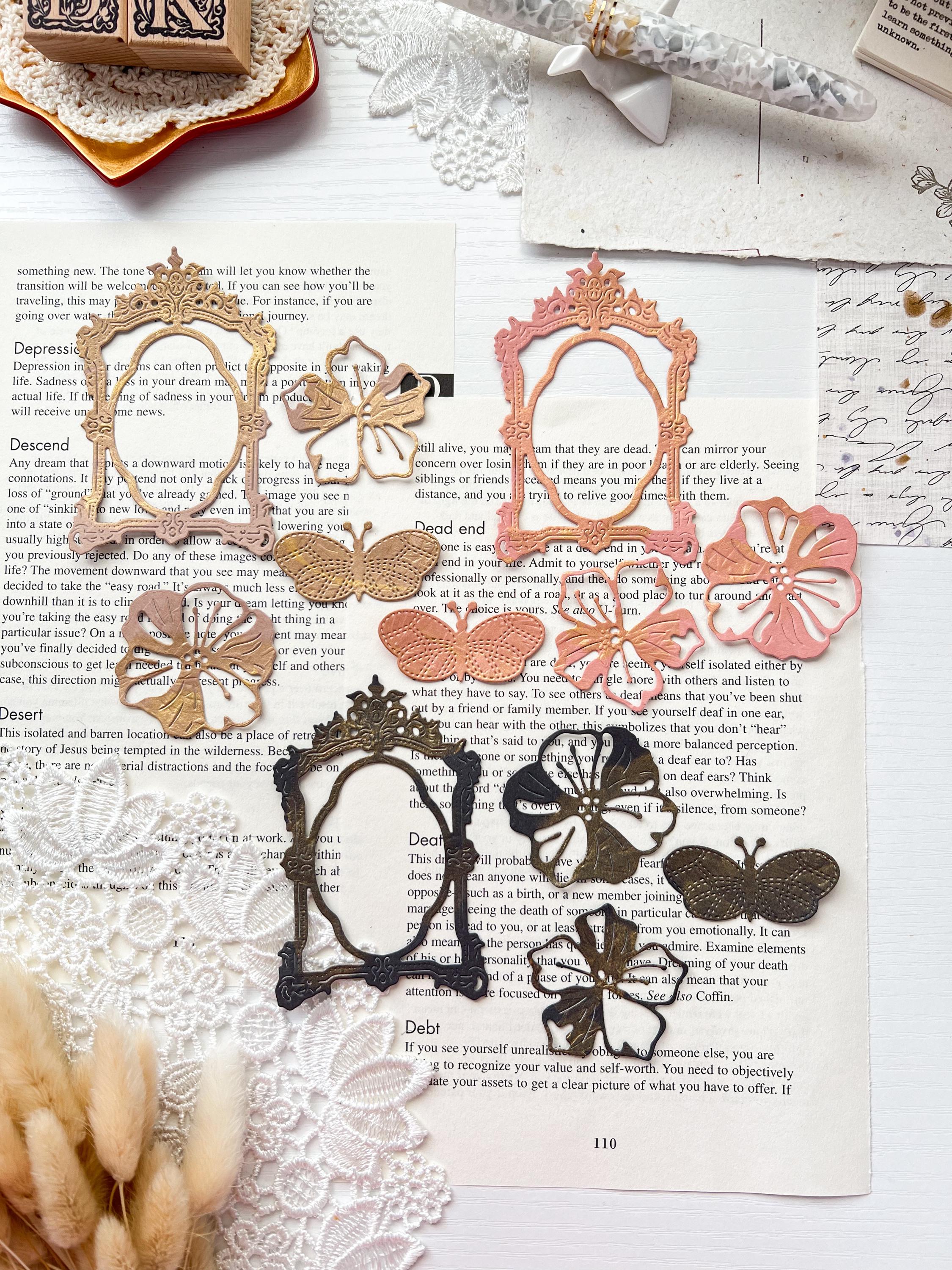 Set 12pcs  frames, doilies, flowers, butterflies die cuts for scrapbooking, creative junk journaling, card making, paper crafts