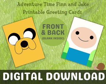 Cartes d’anniversaire/de vœux imprimables Adventure Time Finn l’humain et Jake le chien, téléchargement numérique instantané 5 x 7