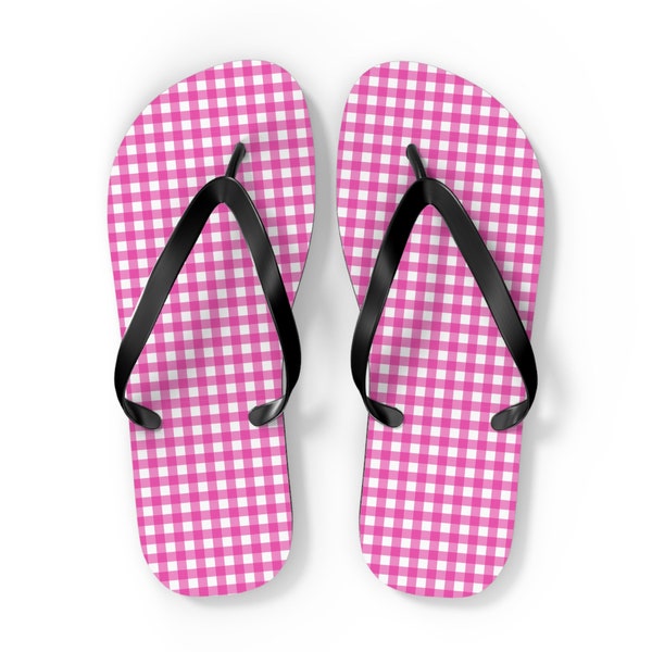 Piink Gingham Flip Flops, Summer Shoes