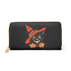Retro Halloween Black Cat Zipper Wallet