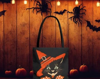 Retro Black Cat Halloween Tote Bag