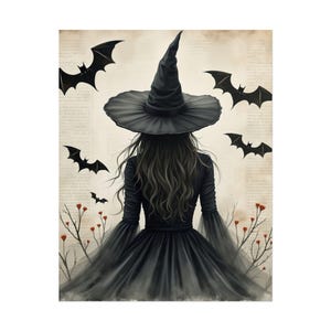 Lámina de arte de brujas, decoración de pared de Halloween, decoración espeluznante para el hogar, estilo vintage