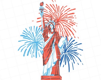 Statue of Liberty and Fireworks png file for sublimation, Patriotic