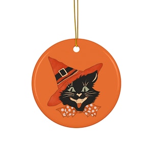 レトロなハロウィン黒猫の陶器のオーナメント