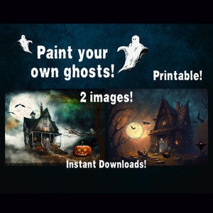 Arte murale di Halloween, dipingi i tuoi fantasmi! Set di 2 immagini! Foto di Halloween scaricabili e stampabili istantaneamente. File PNG.