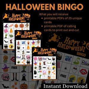 Halloween Bingo Game and Bonus Memory Game, Instant Download, PDFs, Printable