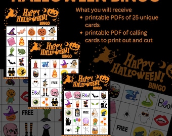 Halloween Bingo Game and Bonus Memory Game, Instant Download, PDFs, Printable