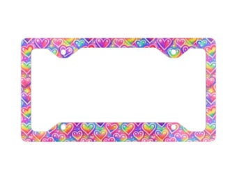Rainbow Heart Pattern Metal License Plate Frame | Colorful Hearts