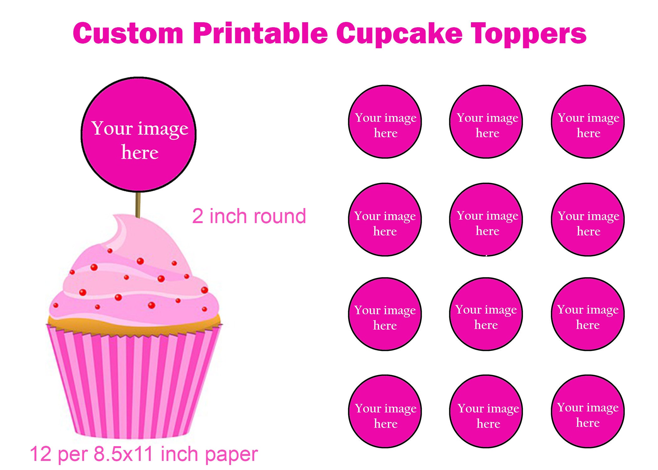 Custom Cupcake Toppers Printable Birthday Party Decorations Etsy