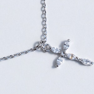 Silver Cross Necklace with Diamond | Diamond Cross Necklace | Silver Cross Choker | Diamond Cross Choker | Religious Christian Necklace