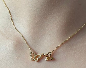 Gold Butterfly Necklace | Pave Butterfly Necklace | Butterfly Necklace | Gold Butterfly Choker | Butterfly Choker | Handmade Butterfly Gift