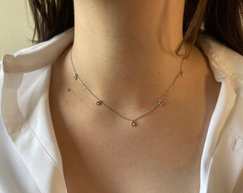 Tiny Diamond Necklace | Dainty Dangle Necklace | Tiny Silver Necklace | Silver Choker Necklace | Gifts for Birthday | Carnelian Necklace