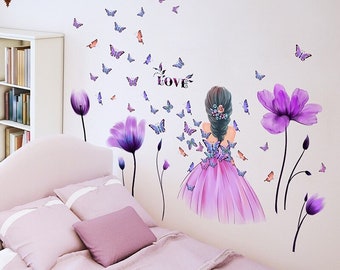 Autocollants muraux en forme de tulipe pour petite fille, adhésif amovible en vinyle PVC, décoration pour la maison