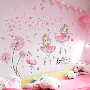 Autocollant mural pour chambre d'enfant girly. Autocollant amovible danseuses  pissenlit