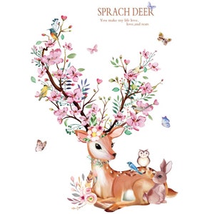 Autocollant mural pour chambre d'enfant girly. Autocollant amovible biche