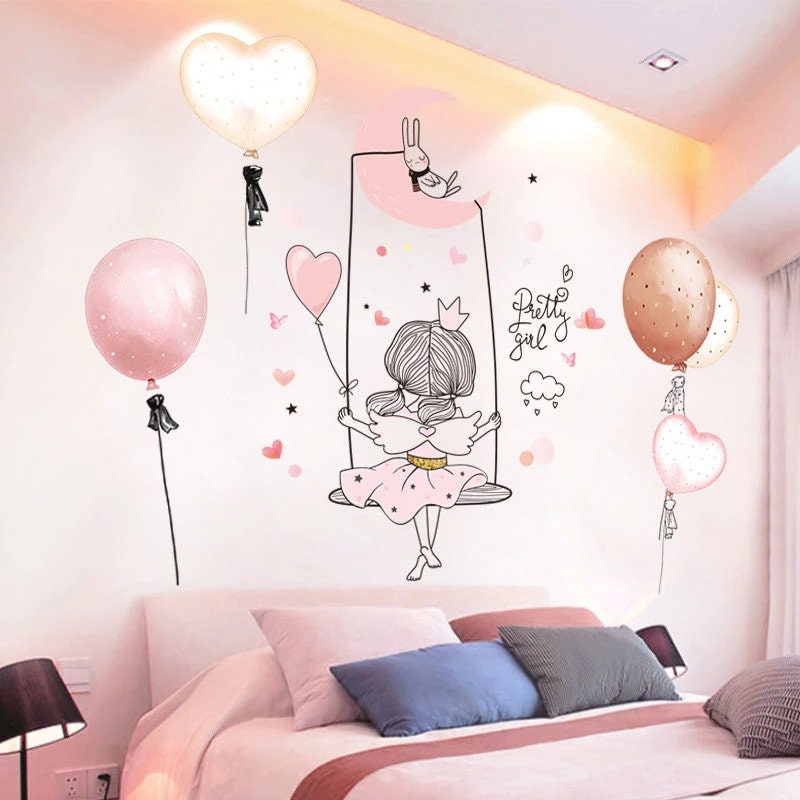 Autocollants Muraux de Lune Fille, Stickers Ballons, Pour Chambres d'enfants, Chambre Bébé, Pépinièr