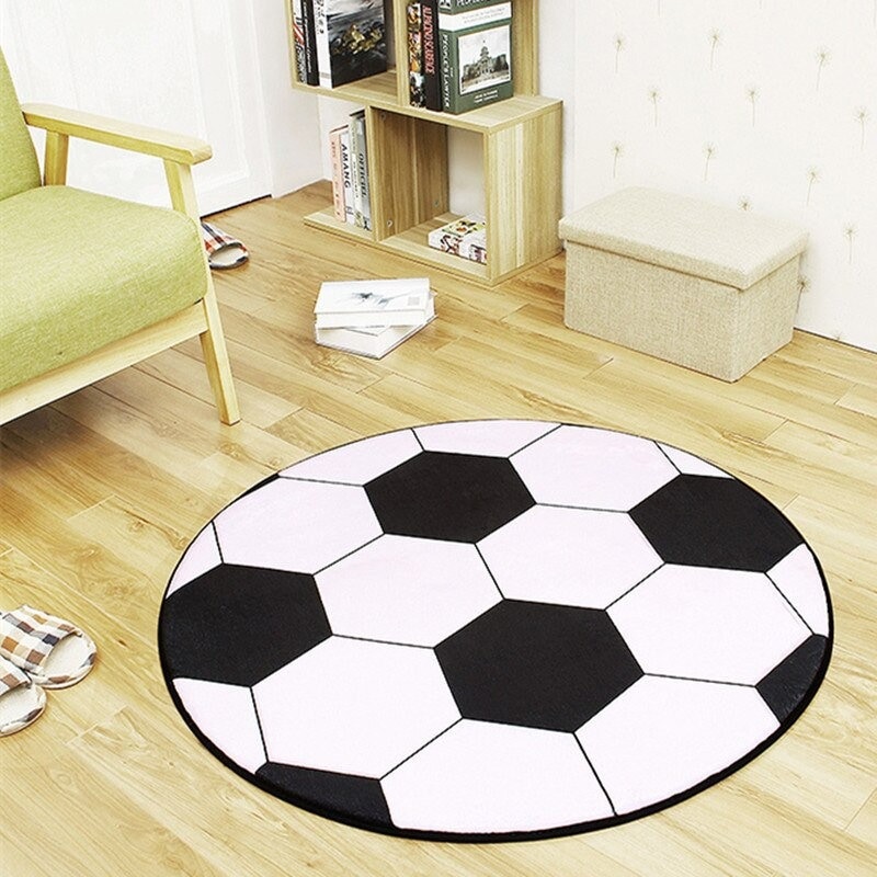 Tapis de Sol Rond Antidérapant avec Motif Ballon Football ou Basket Pour Décoration 120cm