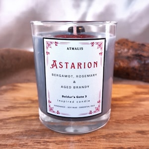 Astarion || Baldur&#39;s Gate 3 || Geurkaars || Cadeau ||  Handgemaakt, Sojawas, Bio, Veganistisch, Rustiek