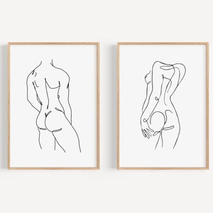Impresión de arte de línea de pareja, conjunto de 2 impresiones de arte de pared, pareja de arte de una línea, arte de pared imprimible, descarga digital