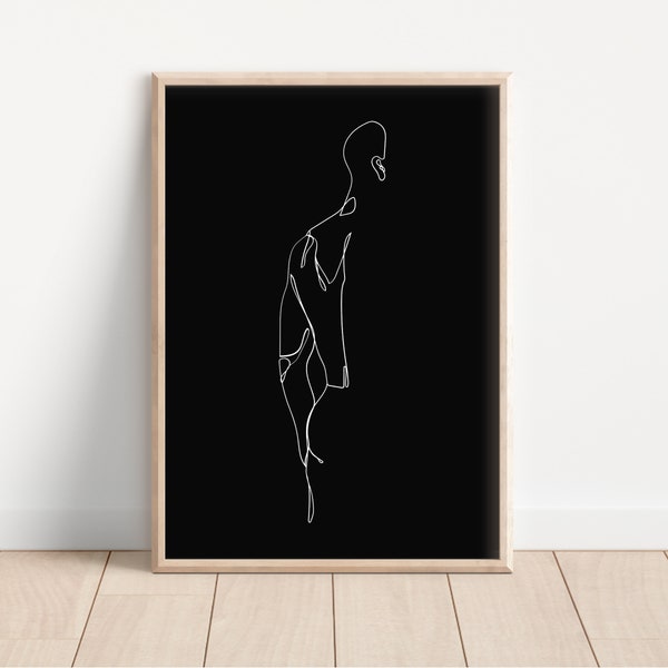 Male Line Art Print, Black and White Male Body Printable Wall Art, Modern One Line Art Print, Naked Man Body Line Art, Digital Download