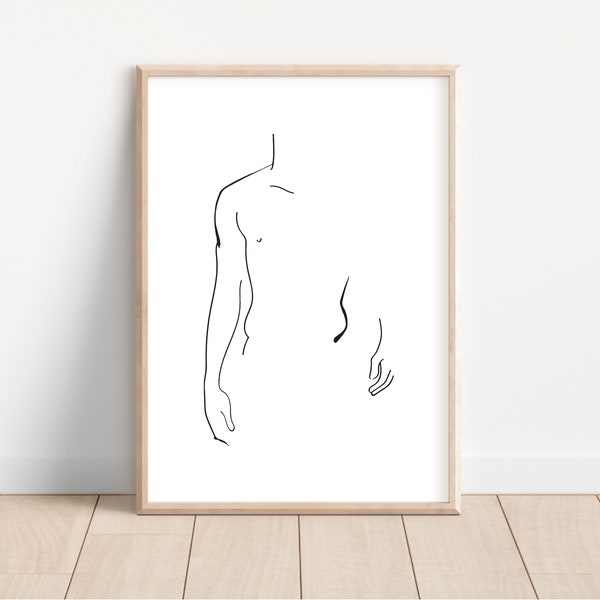 Man Line Art Print, Printable Wall Art, Modern One Line Art Print, Line Art Print, Line Art Man, Male Art, Digital Download