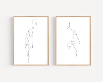 Stampa di coppia Line Art, Set di 2, Coppia di One Line Art, Arte da parete stampabile, Download digitale