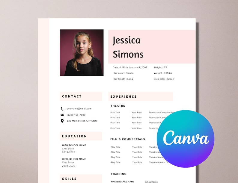 Canva Child Actor Resume Template - Il 794xN.4473046685 52y9 