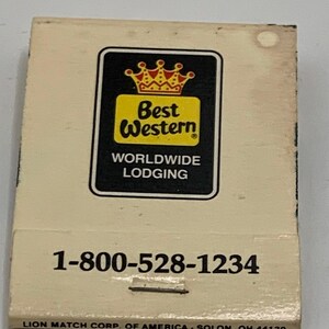 Vintage Best Western Worldwide Lodging Matchbook, Unstruck Paper Matches by Lion Match Corp of America