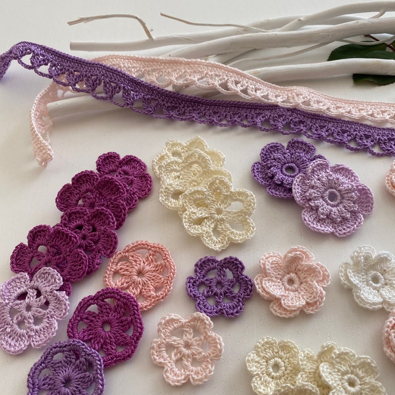 Lavender Pink Inspiration Kit Crochet Flower Applique for Etsy