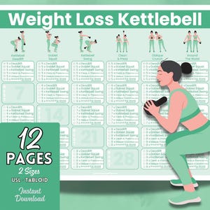 30 Day Kettlebell Weight Loss Challenge—Printable Standing Workouts, Exercise Guide & Tracker—Beginner Home Gym Fitness Bundle for Strength