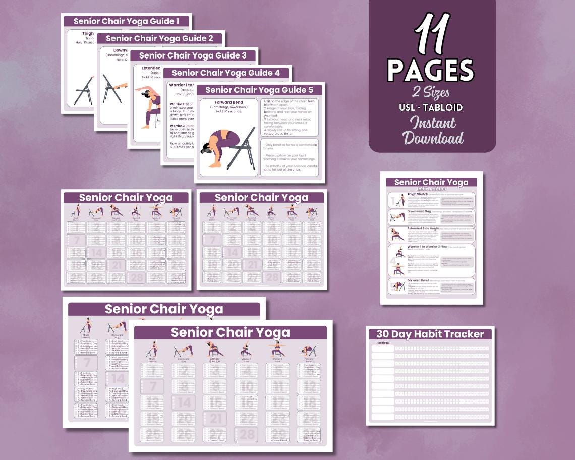Poster Yoga con Sedia per Anziani e Principianti, Chart da Parete