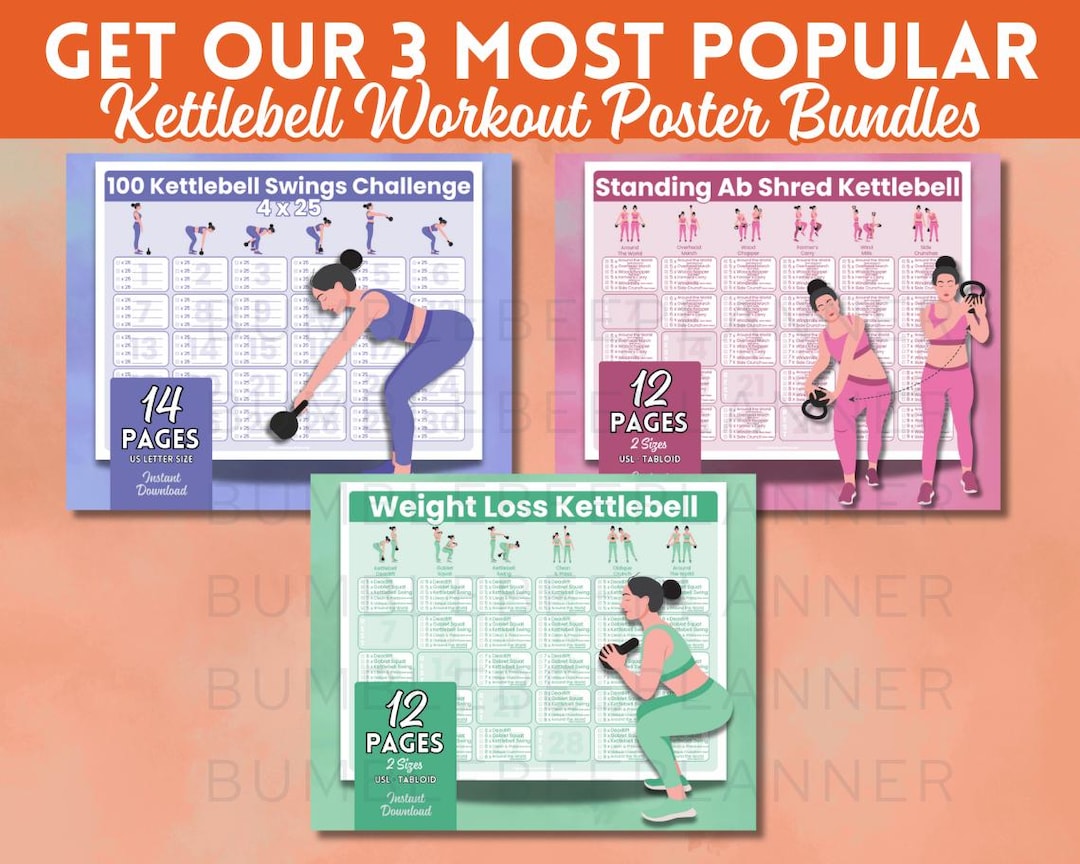 Buy Kettlebell Workout Poster Bundle: 30-day Weight Loss Challenge (PDF  Printable Charts Trackers) Online in India