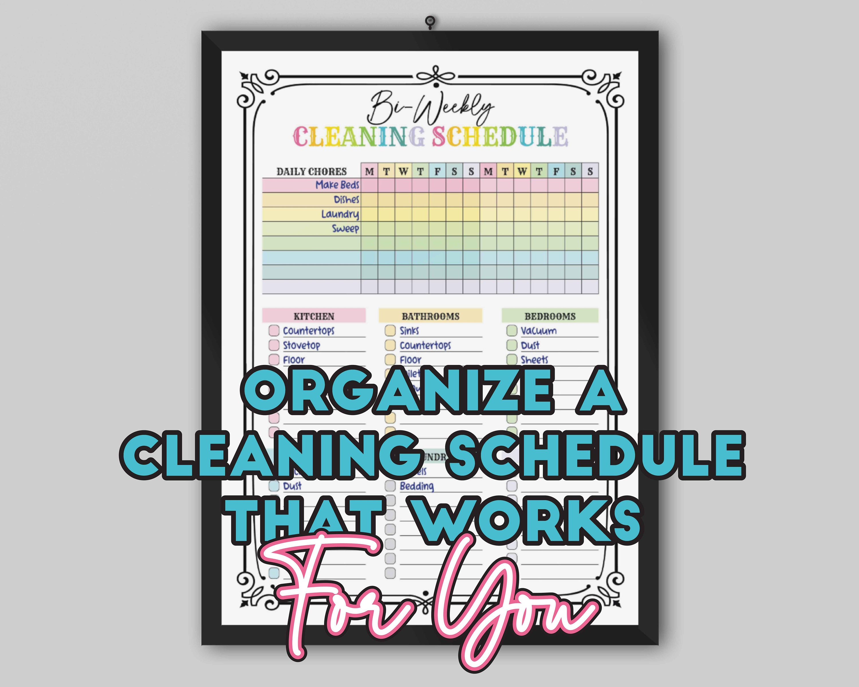 Editable Bi-weekly Cleaning Schedule Checklist Printable Tidy Decluttering List Planner Template ...