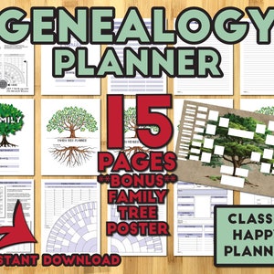Genealogy Planner: Family Tree Chart, Ancestry Organizer (Classic Happy Planner) (PDF)