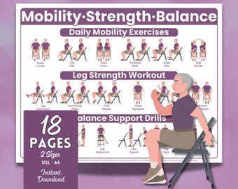 5 Workout Posters · 30-Day Senior Workout Challenge Bundle Chair Assisted Beginner for Men & Women