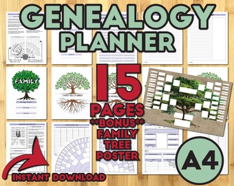 Genealogy Planner: Family Tree Chart, Ancestry Research (A4, Printable)