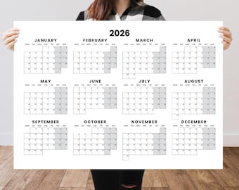 2026 Printable Wall Calendar One Page Horizontal Minimal Planner Year At A Glance
