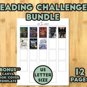 Paquete de desafío de lectura de 25 libros de la A a la Z para imprimir en 2025 Rastreador de clubes de lectura de 52 libros Desafío de Goodreads de 100 libros Read The Rainbow Bingo US Letter