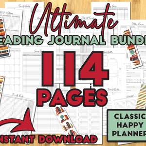 114 Page Ultimate Reading Journal Printable Bundle To Be Read Tracker Bookmark Trackers 25 in 2025 Reading Challenge Book Reviews Classic HP