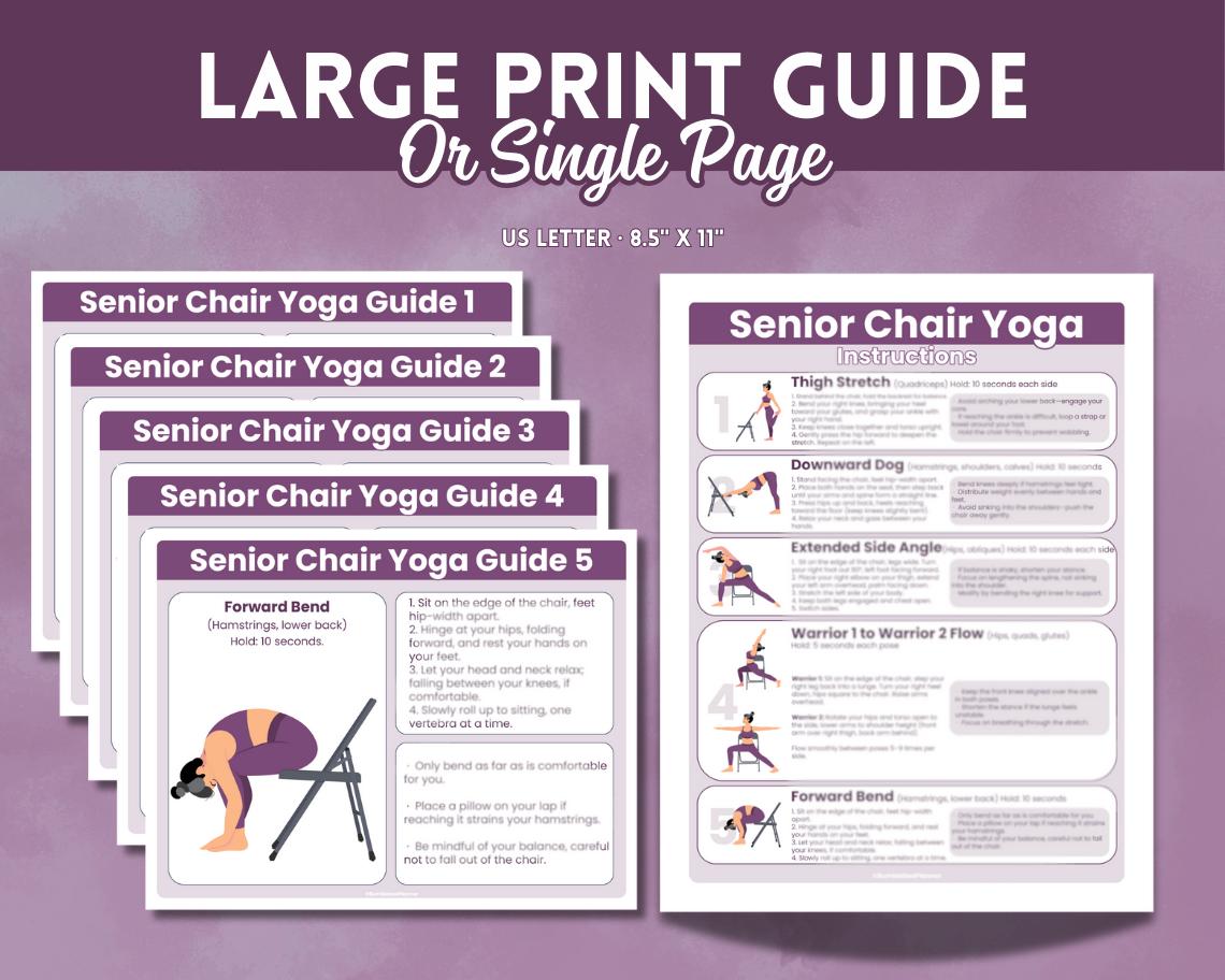 Poster Yoga Sur Chaise – Programme 30 Jours, 2 Guides Illustrés, Pour Seniors Et Débutants, Mobilité/équilibre/étirements